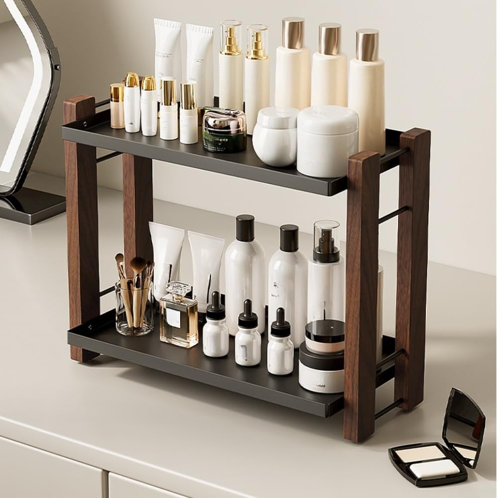 Organizer Bagno Noce 2 Ripiani Antiscivolo Organizer Bagno Noce