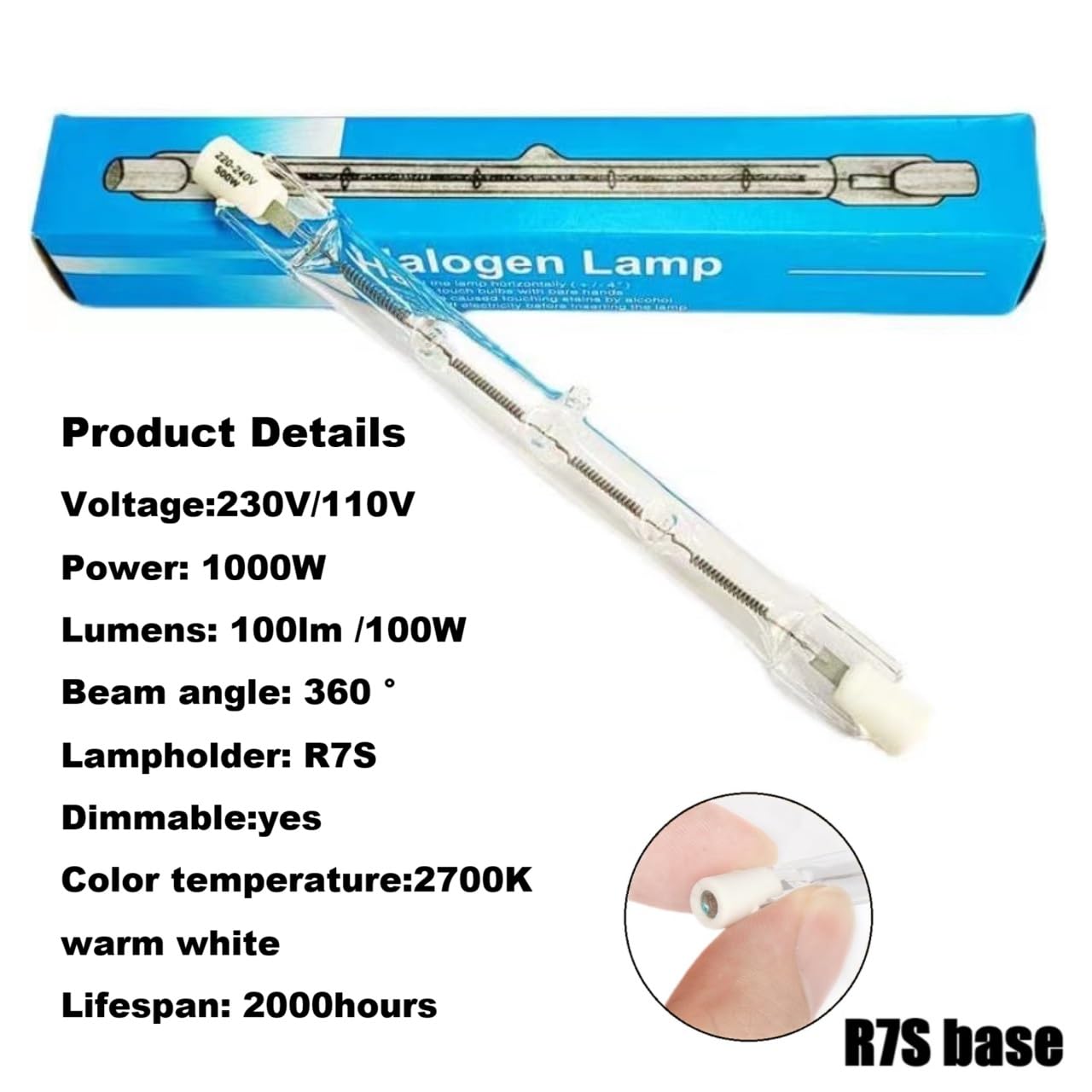 R7S Halogenlampe 2700K 189mm 1000W warmweiße dimmbare J-Typ-Röhrenlampe für Stehlampen (1000W-20pc/189mm-230V)