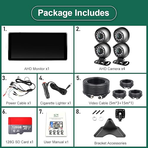 Miniatura 7 de Sistema de monitor de cámara de respaldo 4K RV de GreenYi con una pantalla táctil de 10.36", pantalla dividida cuádruple, detección de punto ciego e