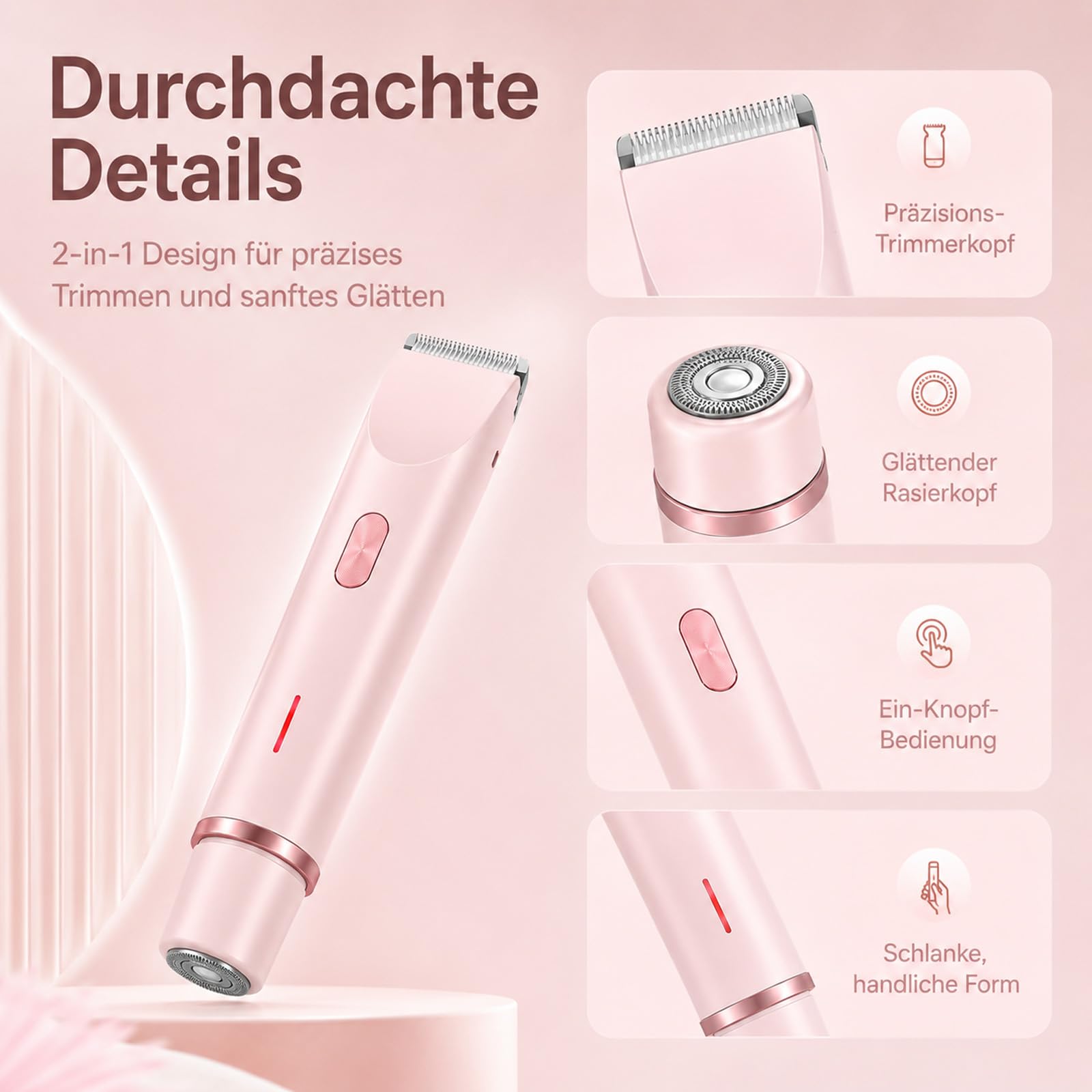 Aluvea Smooth Trim, Aluvea Smooth Trim Rasierer, 5-in-1 Damen Rasierer, IPX7 wasserdicht, ideal für Beine, Achseln, Bikinizone & Augenbrauen