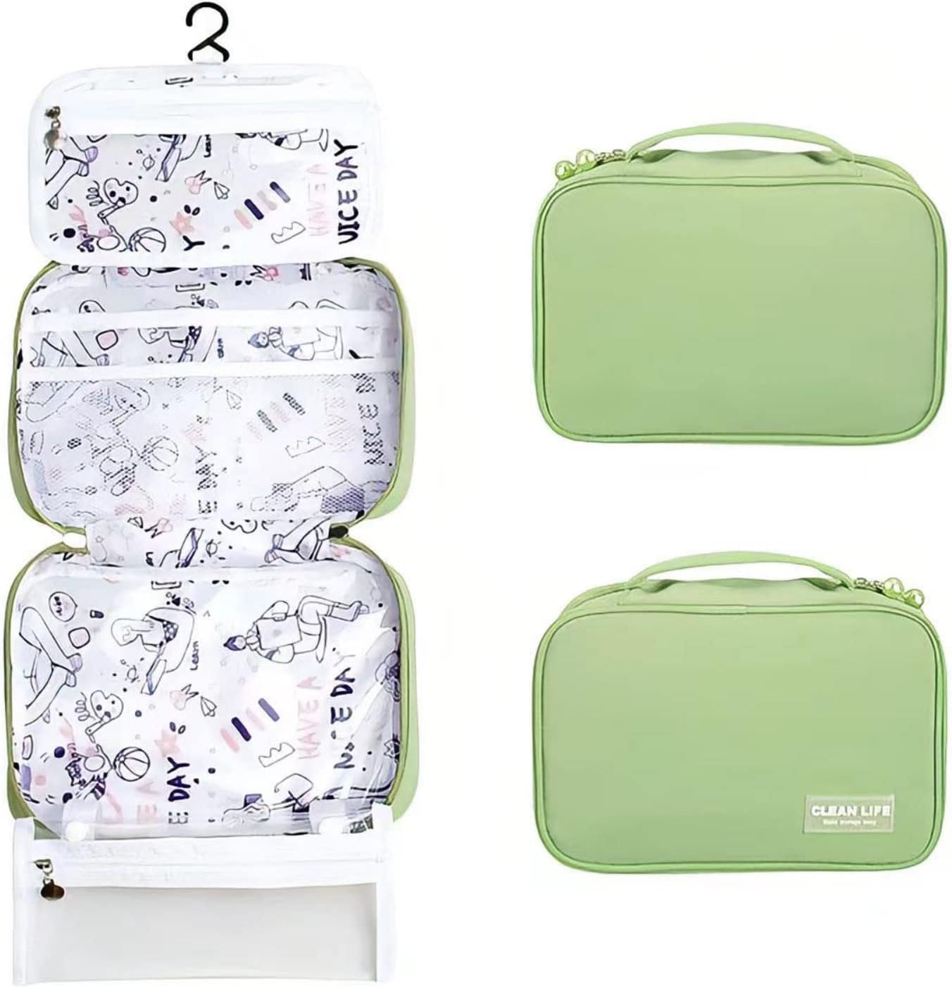 414円 いよいよ人気ブランド 化粧ポーチ メイクポーチ 持ち運び コスメポーチ ブラシ入れ付き 化粧品 小物収納 防水 旅行 出勤 出張 大容量 オシャレ Green