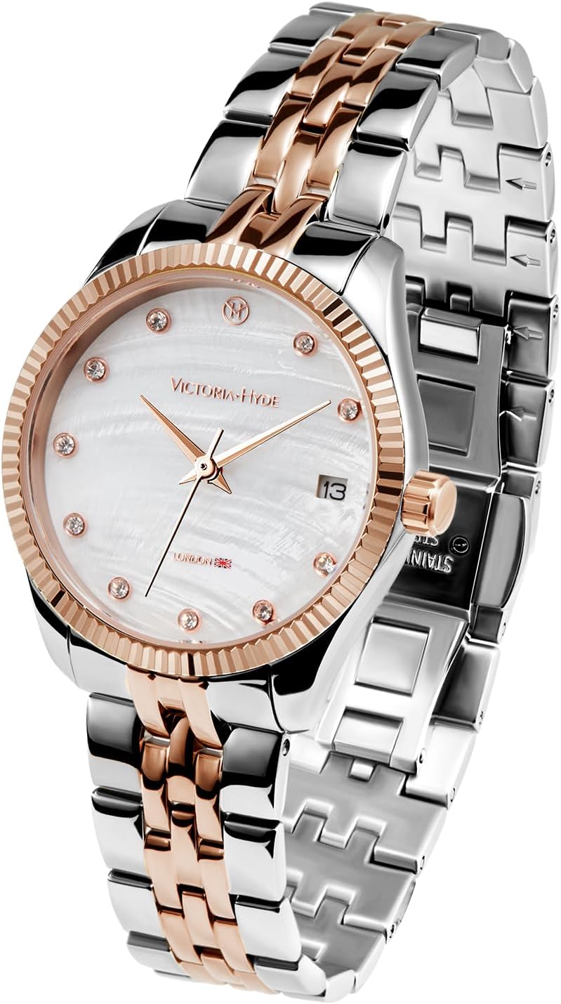 VICTORIA HYDE Silver and Rose Gold Womens Watch, Stainless Steel Two-Tone Watches for Women - Image 3