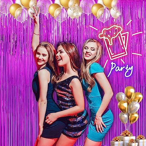 Image of 2 Pack 3.28 ft x 6.56 ft Rose Red Tinsel Curtain Party Backdrop Decorations, Metallic Foil Fringe Backdrop Door for Halloween, Christmas, Birthday Graduation Wedding Party Streamers Photo Backdrop.