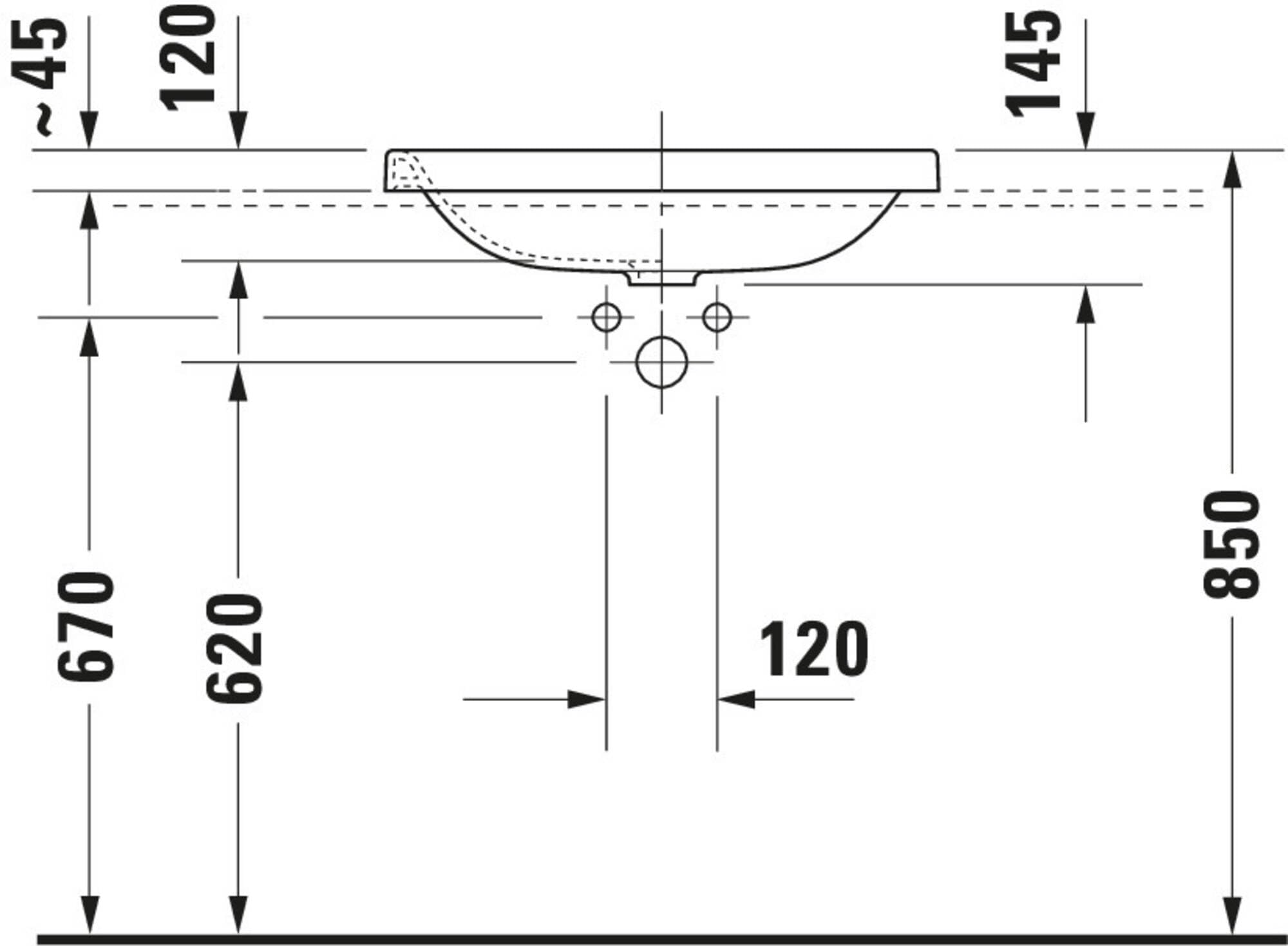 Duravit DuraStyle Einbauwaschtisch für Einbau von oben, ohne Überlauf, ohne Hahnlochank 600 mm • 600 x 430mm, weiß 372600000, 372600000