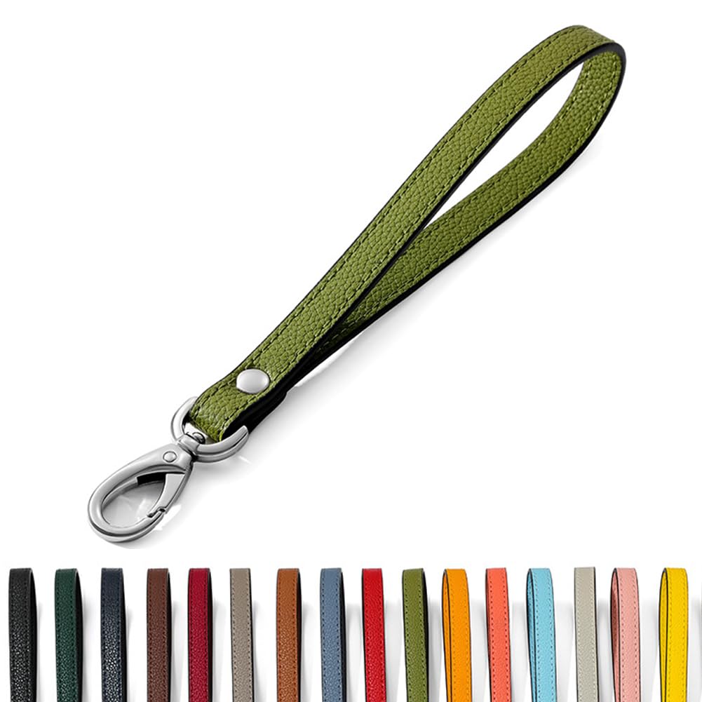 Short Leather Dog Leash, Heavy Duty Leather Dog Lead with Metal Hook, 8 Inch Short Lead Rope for Medium Large Dogs Training and Walking (Green)