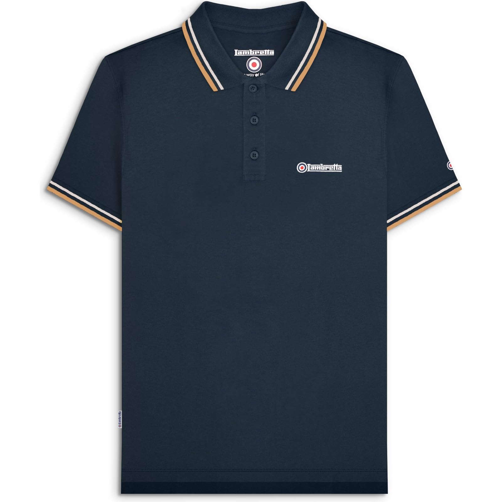 Lambretta Men's Navy (Ash/Tobacco) Twin Tipped Polo Shirt - L
