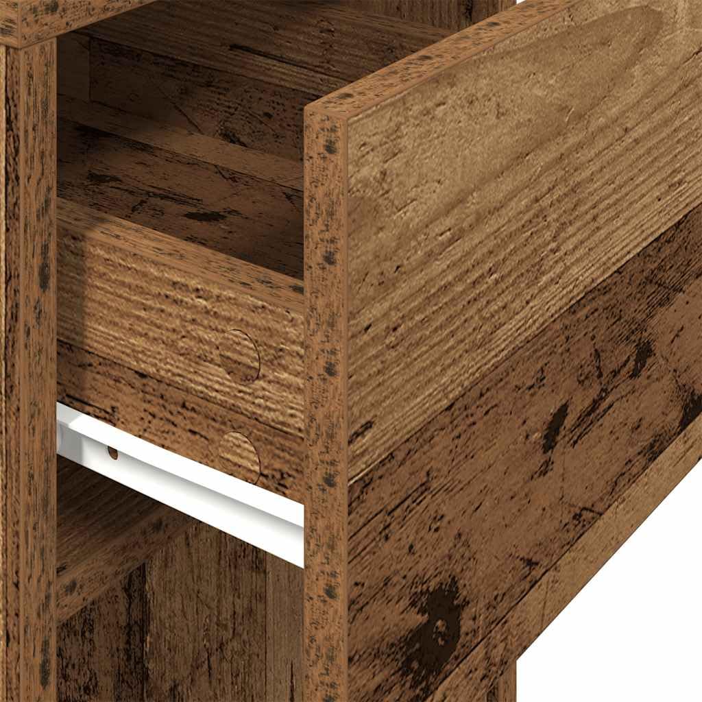 PC Unterschrank mit Schublade, Computer Tower Stand 30x44x74 cm, aus Holzwerkstoff in Altholz-Optik, Schreibtisch Beistellschrank mit offenem Fach, für Büro & Homeoffice