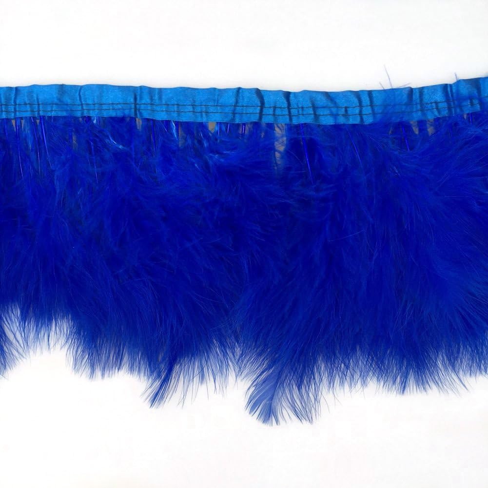 AABABUY Pack of 10 Yards Turkey Marabou Hackle Fluffy Feather Fringe Trim Craft 6"-8" in Width for Dress Sewing Crafts Costumes Decoration (Blue)