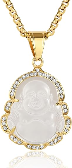 P.BLAKE Laughing Buddha Buddah Necklaces For Women Men, Ice Out Buddha Pendant For Men Women with Stainless Steel Gold Chain 24 inches