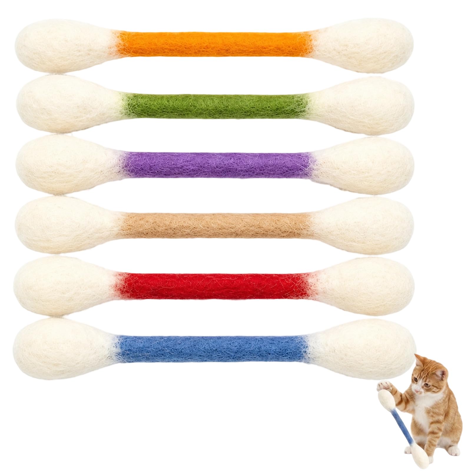 Wndgh Cotton Swabs Cat Toys With Catnip, Large Size Cat Toys With Catnip for Interactive Playtime, Cat Toys With Catnip for Teething Relief, Six Colourful Catnip Swabs for Feline Enrichment