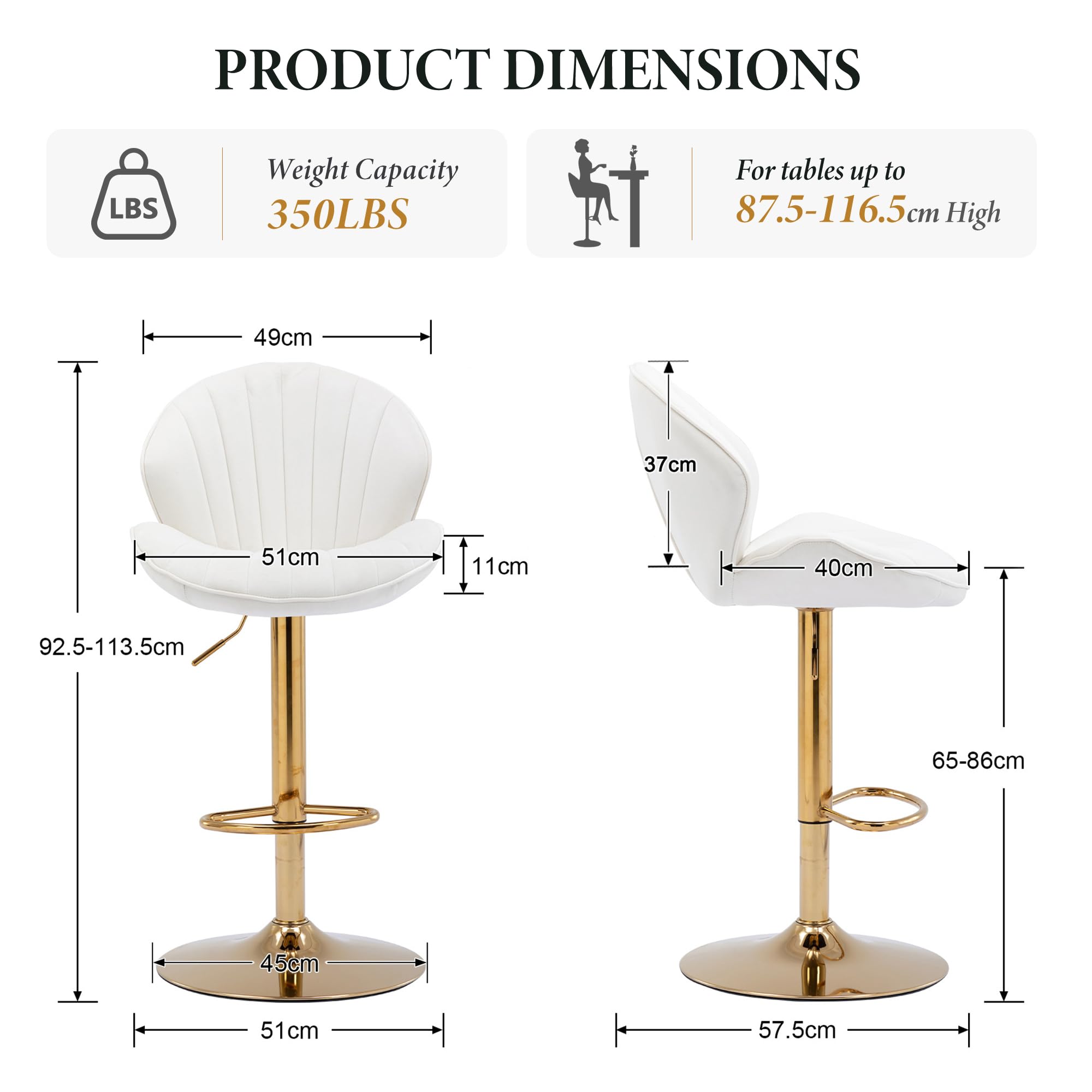 chairus Lot de 2 Tabourets de Bar Pivotants en Velours Hauteur Réglable Tabourets Hauts sans accoudoirs Ergonomique Tabourets de Comptoir (Beige(Velours)-2)