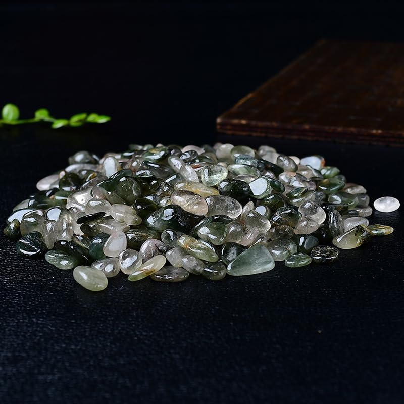 Piedra de Cristal Triturado, Grava de Cristal Fantasma Verde Natural de 5-12 mm en Varios tamaños for peceras y macetas.(7-9mm,1000g)