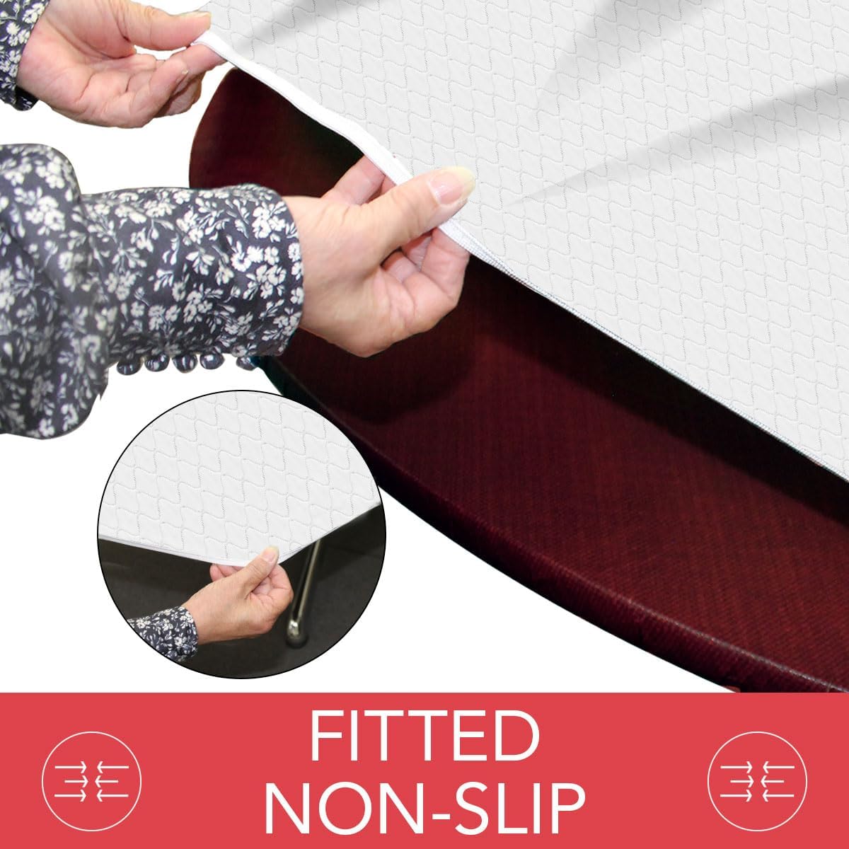 Covers For The Home Deluxe Elastic Edged Flannel Backed Vinyl Fitted Table Cover - Quilted White Pattern - Round Oblong Oval - Fits Tables up to 48" W x 68" L