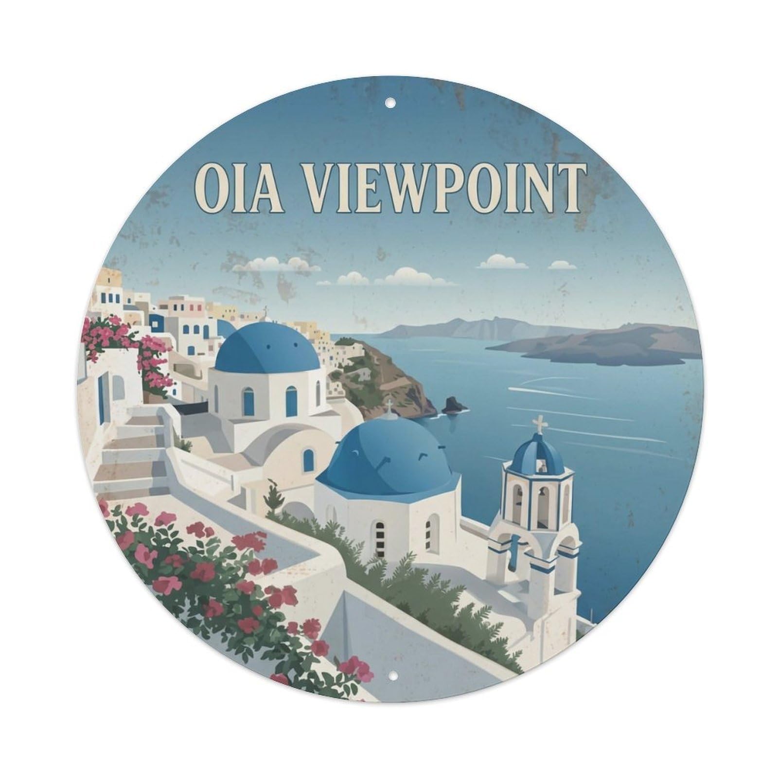 Vintage Travel Oia Santorini Viewpoint Metal Tin Sign