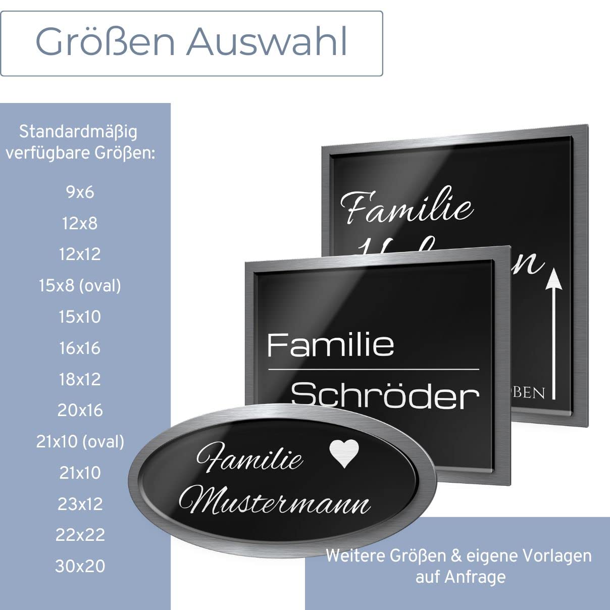 Premium Türschild aus Hochglanz Acrylglas und V2A Edelstahl | Namensschilder mit Gravur und Motiven Familienschild Türschilder für die Haustür mit Namen selbstklebend oder mit Bolzen 30x20 cm