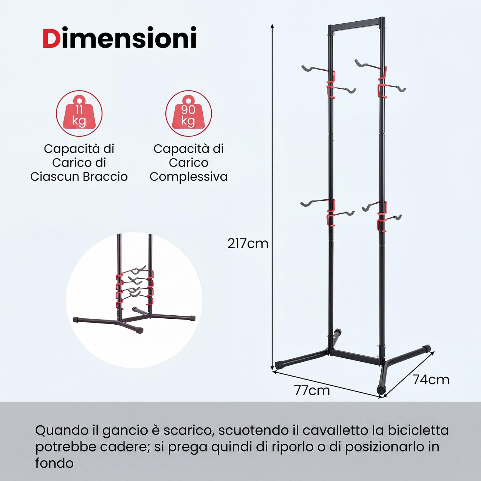 COSTWAY Portabici Verticale a 4 Posti, con 8 Ganci Regolabili e Rimovibili
