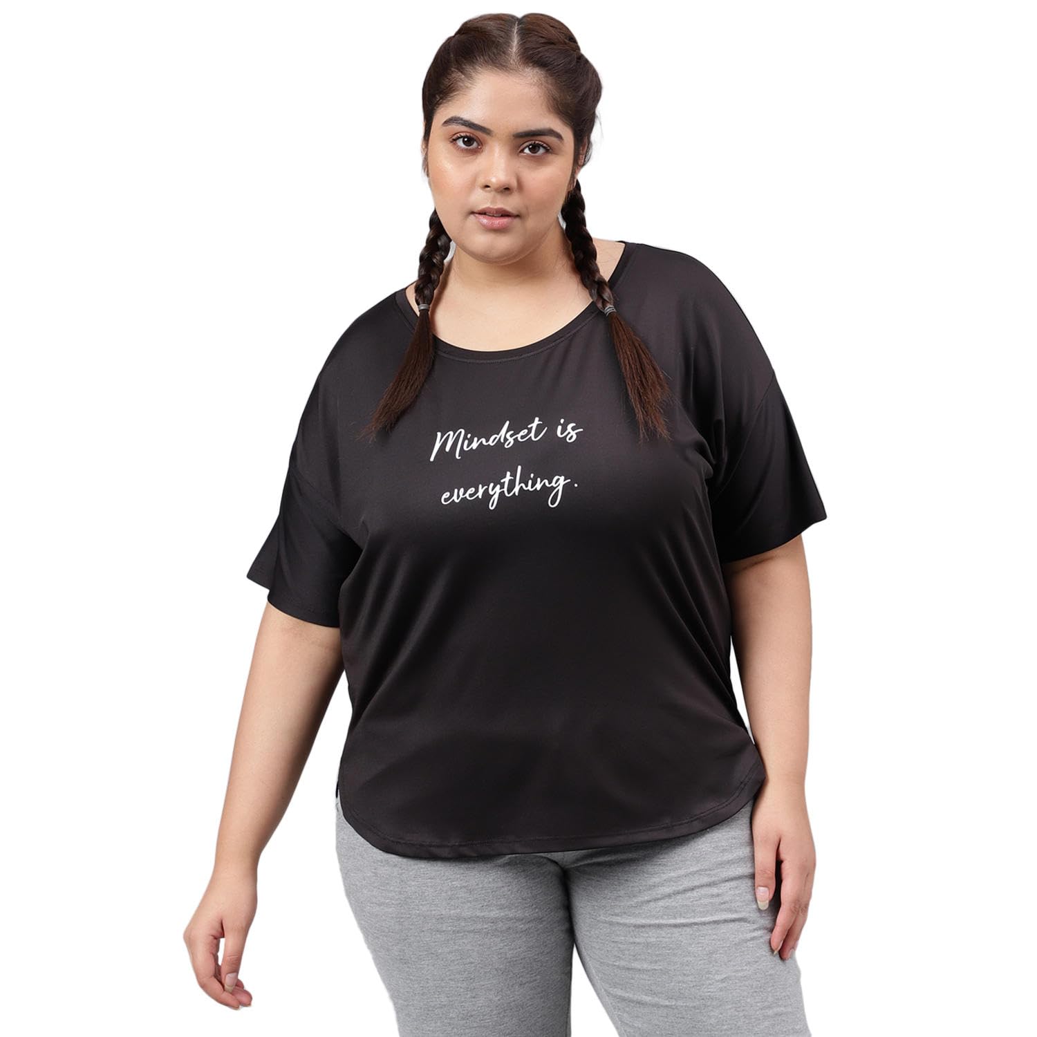 MKH Women's Plus Size Dry Fit Gym Sports T-Shirt | Round Neck MIND SET EVERY - BLK - (MKHWT-1287)-picture-49