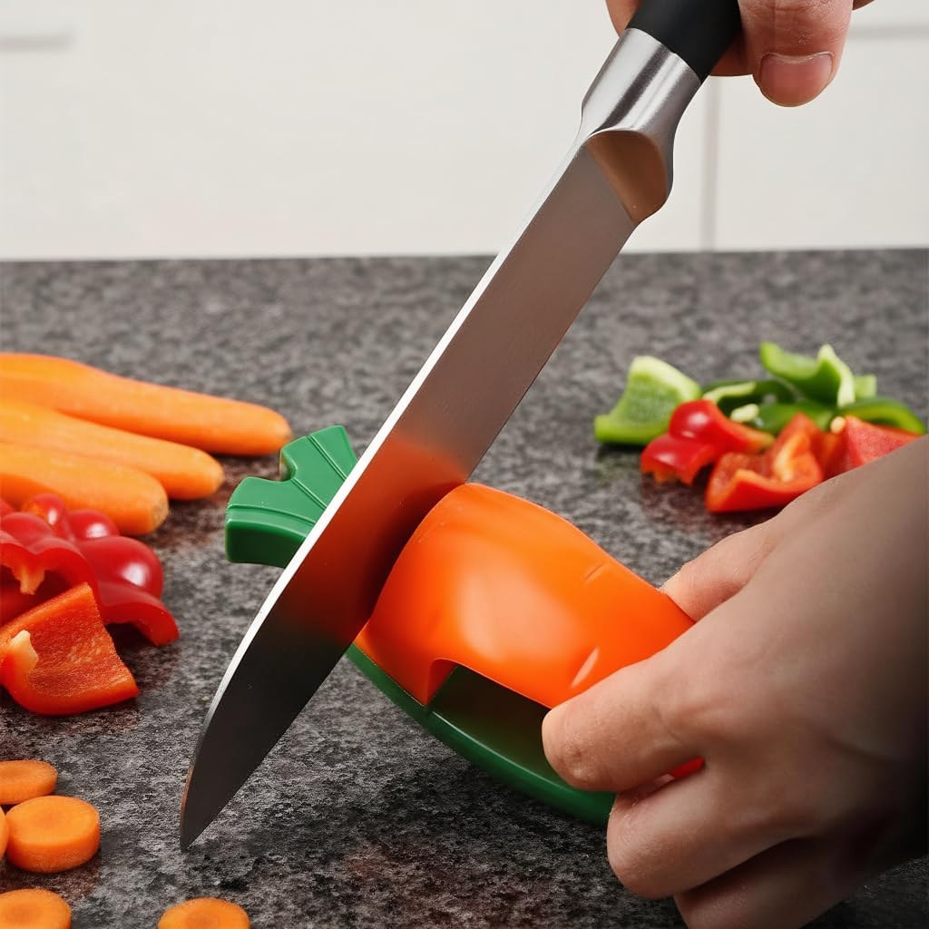 Manual Knife Sharpener with Suction Cup Base Carrot-Shaped Handheld Blade Sharpener Tungsten Steel Slot for Kitchen Knives Non-Slip