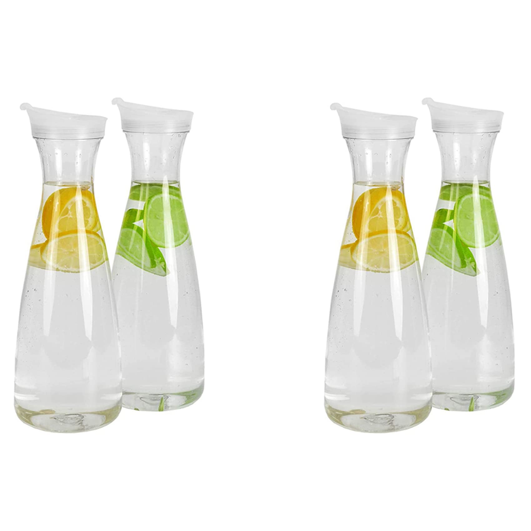 Speesy Transparent 4Pcs 1L Plastic Water Carafes With White Flip Tab Lids- Food Grade & Recyclable Shatterproof Pitchers - Juice Jar