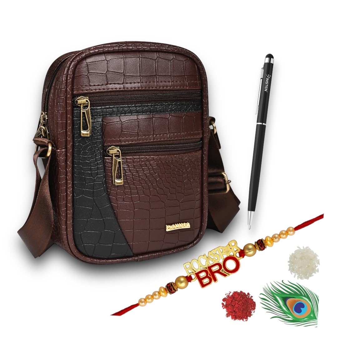 pramadda pure luxury Stylish Vegan Leather Sling Messenger Bag For Men | Special Rakhi Rakshabandhan Gift For Brother | Rakhi For Brother Combo Gift Set.-picture-20
