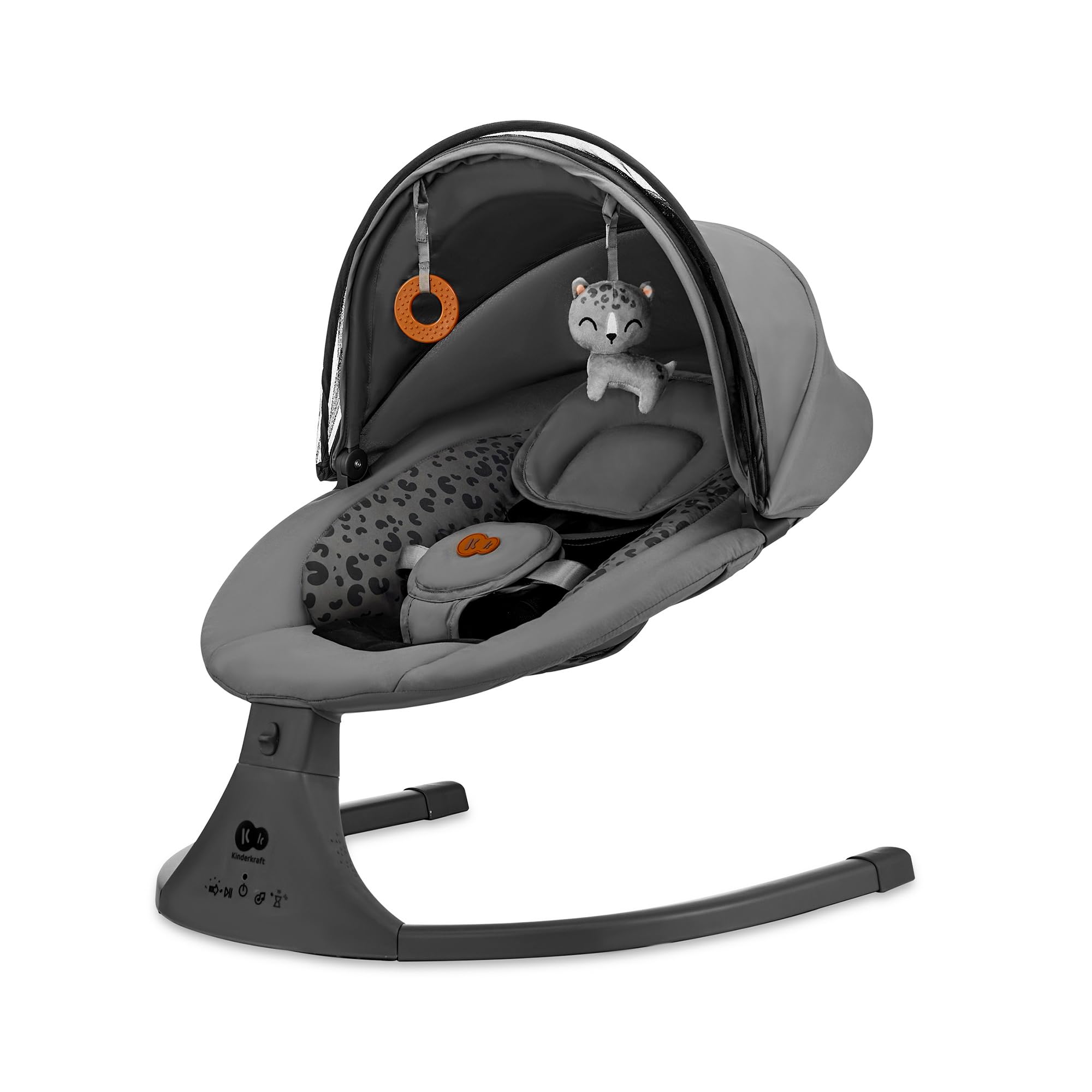 Kinderkraft LUMI 2 Transat bébé, Balancelle bebe electrique de La Naissance à 9 Mois, Réglable hauteur, 5 modes du balancement, 12 mélodies, Arche avec jouets, Gris foncé