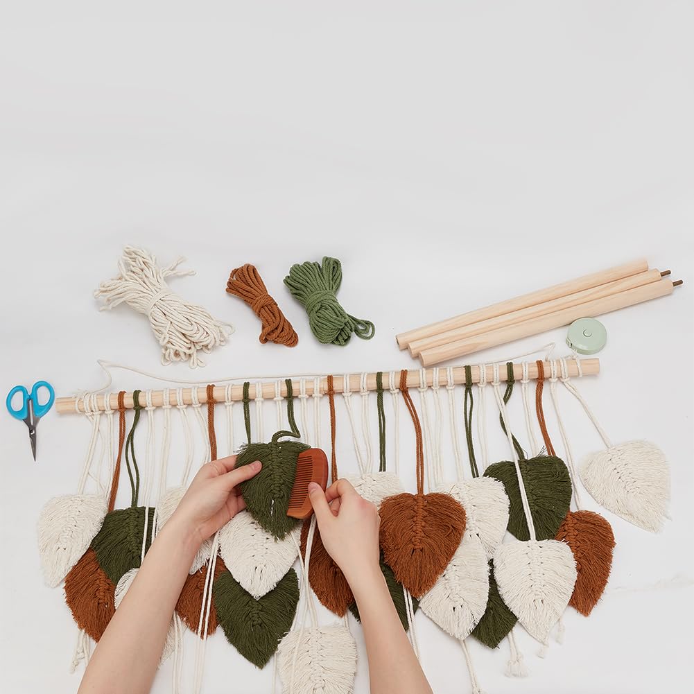FREEBLOSS Kit Macramé Feuille Set Feuille Macramé Kit de Suspension Murale Macramé Feuille Macramé Feuille Délicates Kits de Macramé pour Débutants Tapisserie de Feuilles de Macramé