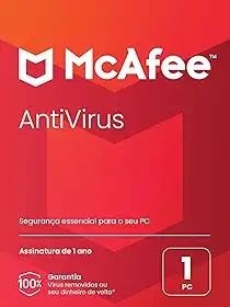 McAfee AntiVirus Protection | 1 PC (Windows) | Software de segurança cibernética inclui proteção antivírus, software de segurança da Internet | Assinatura de 1 ano | Cartão-chave