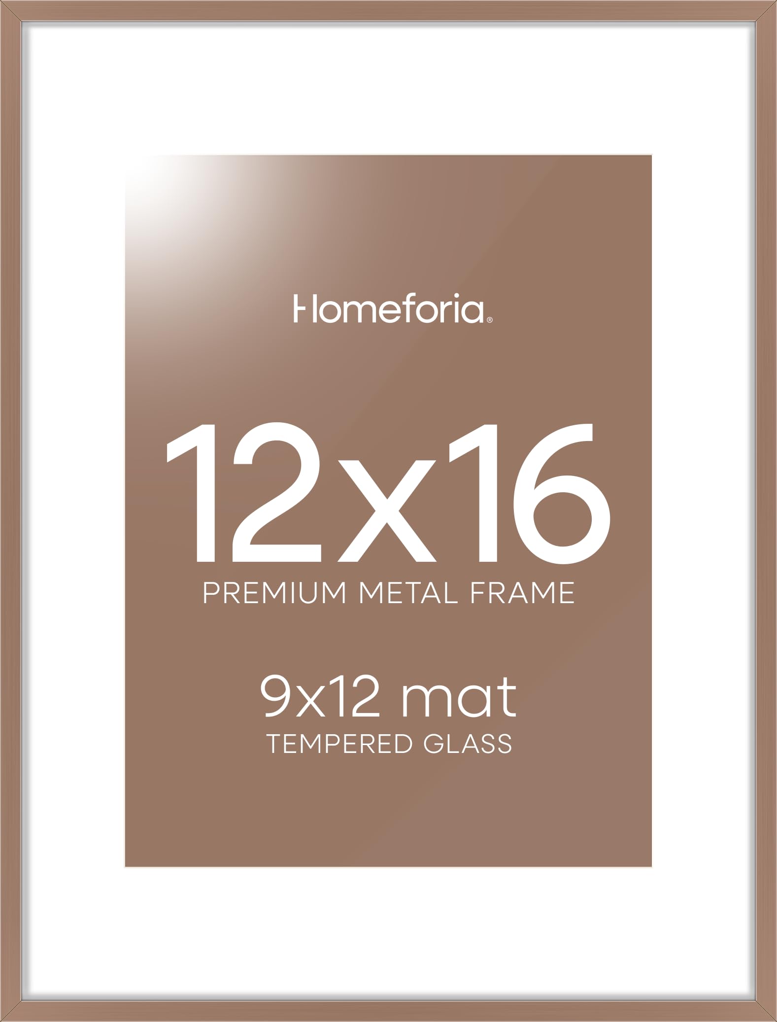 Homeforia 12x16 Mocha Picture Frame, High-End Metal, 9x12 Mat, Glass | High End Aluminum, Tempered Glass, Acid-Free 9x12 Removable Mat, 12x16 in Edge-to-Edge Display 16x12, Wall Kit, Set Of 1