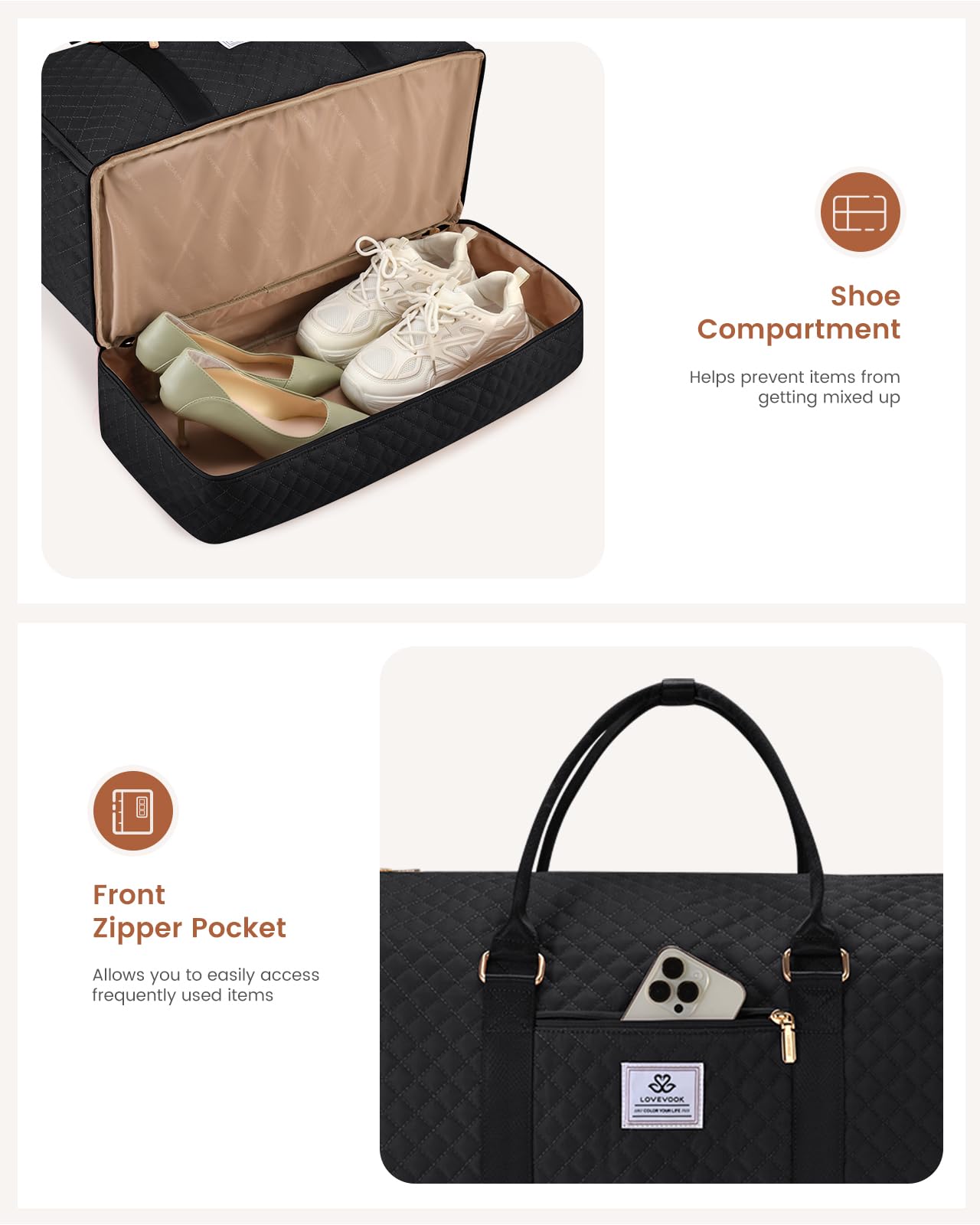 LOVEVOOK Borsa per vestiti convertibile da donna con borsa per scarpe, valigia 2 in 1 da appendere, borsa impermeabile con borsa da toilette, borsa da viaggio d'affari, matrimonio, nero, 53L-M-2Pcs