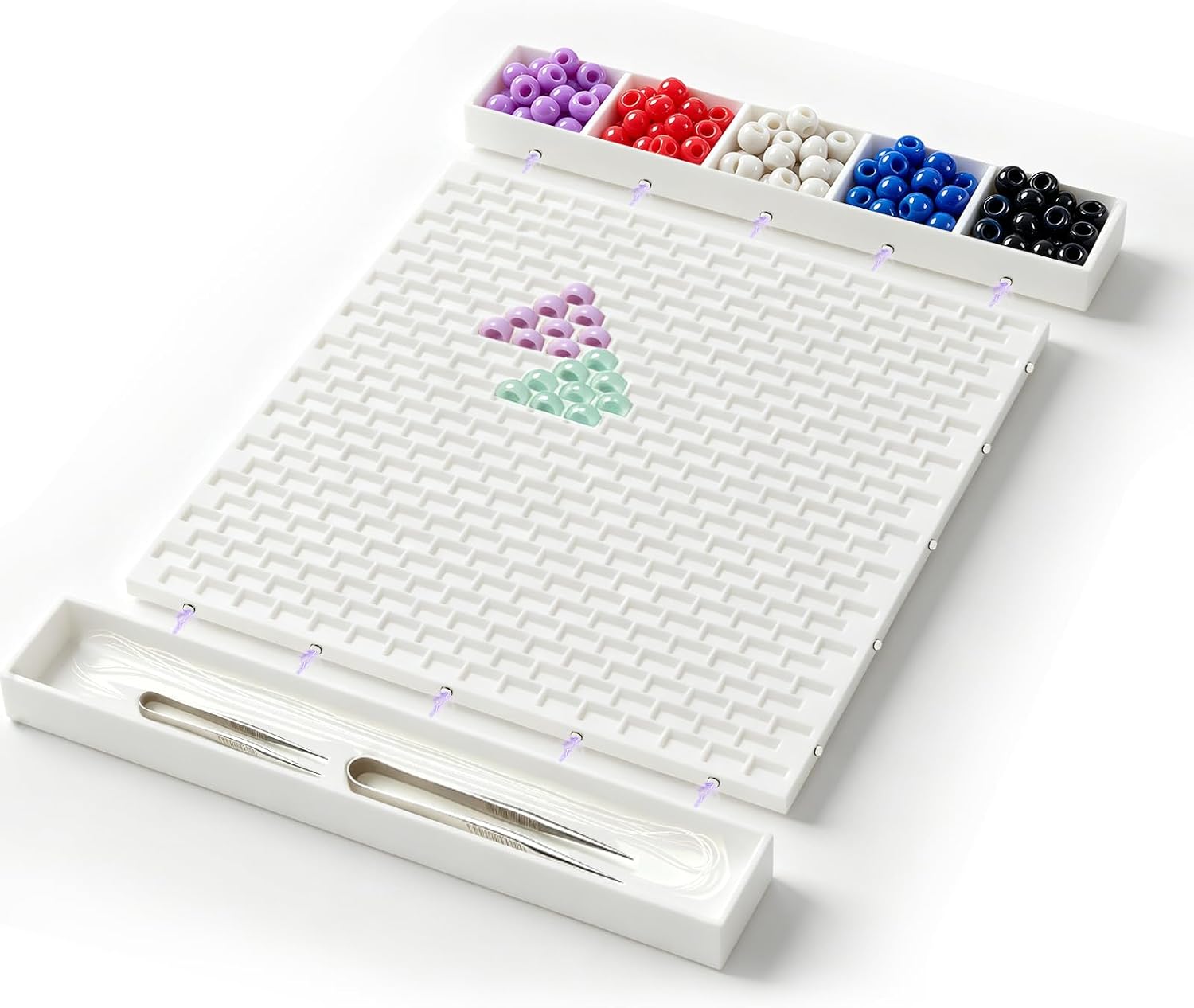Agamino Magnetic Pony Bead Board with Organizer Trays, 3-in-1 Bead Bracelet Making Board with Removable Dividers for 6x9mm Beads, Bead Sorting Tray for Jewelry Design & Craft Storage Workstat