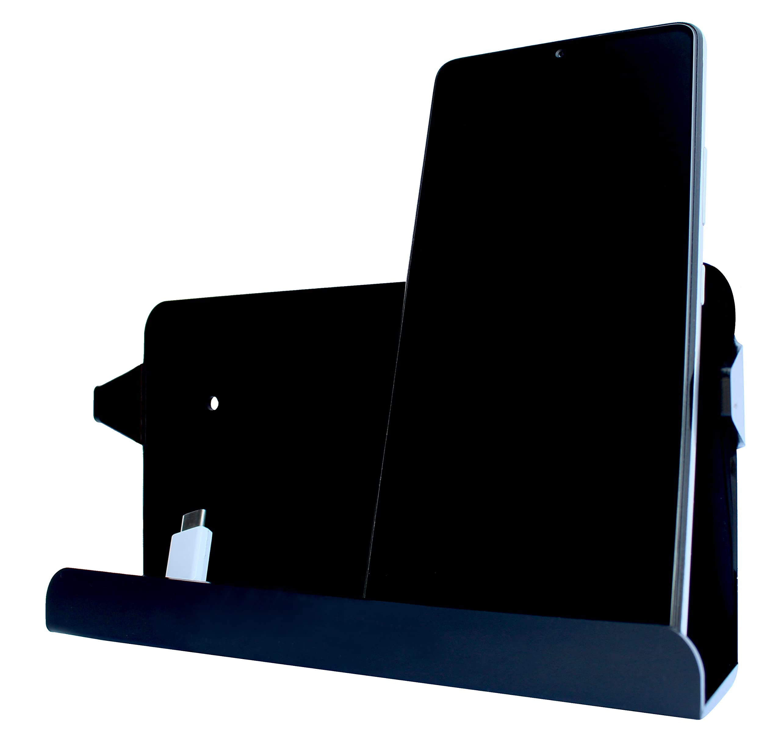 Acrylic Double Wall Mount Mobile Holder Mobile Phone Charging Stand for Wall (Black)-image-9