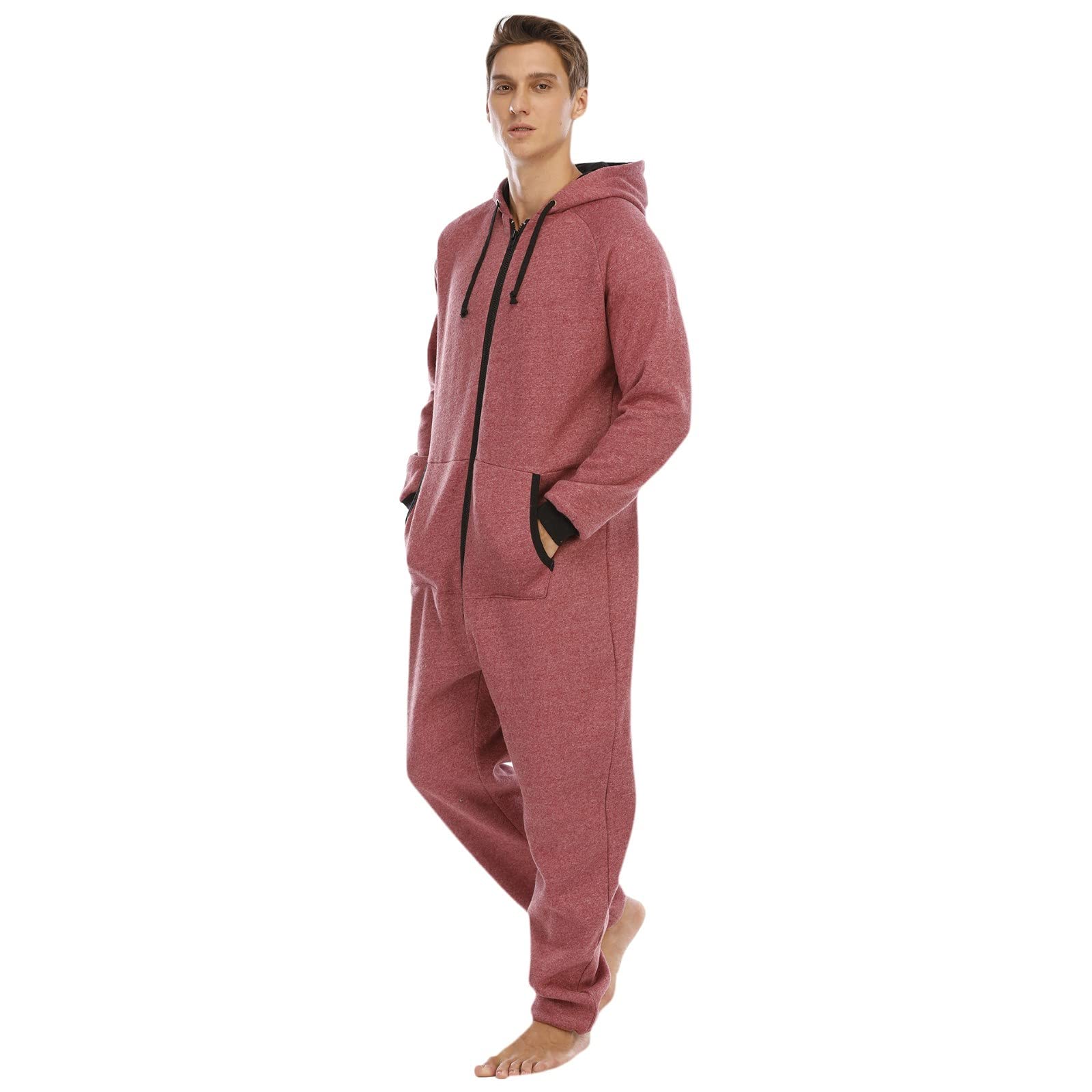 Pigiama Uomo Intero con Cappuccio Caldo Flanella | Pigiama Uomo Intero con Cappuccio, Tessuto Caldo e Soffice, Perfetto per Giornate Fredde
