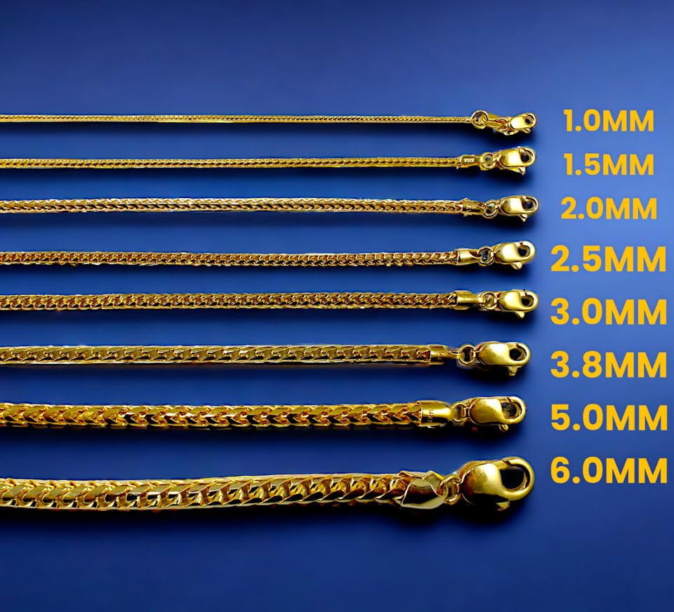 14K Yellow Gold Solid Franco Round Box Chain Bracelet Necklace Real Gold Men Women Jewelry 2.50g-124.10g | 1.5mm-5.0mm | 7 inches-30 inches | MADE IN ITALY2