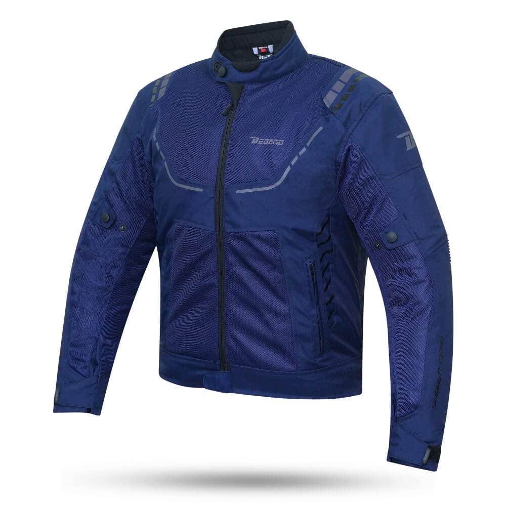 BREEZE EVO | Kurtka motocyklowa męska z ochroną - Oddychająca kurtka przeciwdeszczowa z wentylacją - Odzież motocyklowa - Kurtka Motera - Rozmiary (S-6XL), niebieski, 5XL