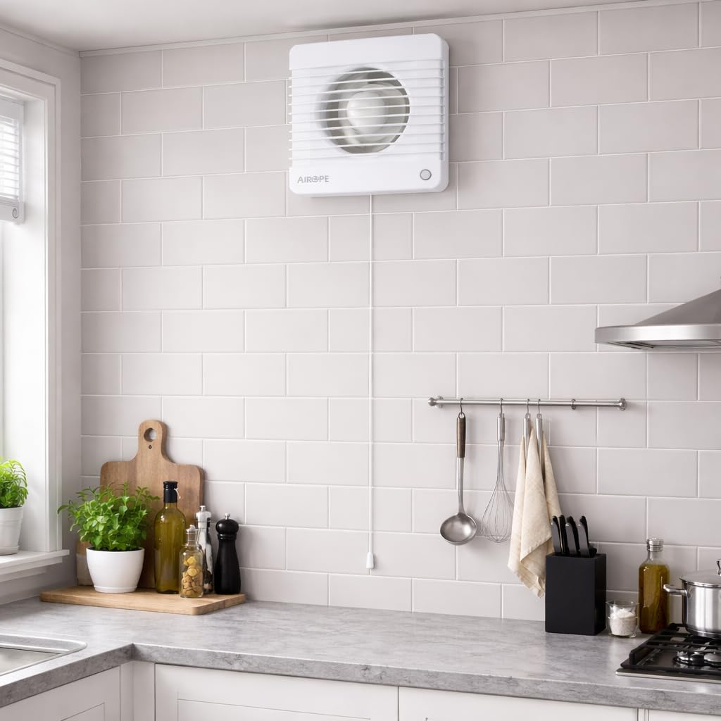 150 mm Ventilateur Extracteur d'Air VMC avec Interrupteur à Tirette, Clapet Anti-Retour + Moustiquaire, pour Salle de Bain, Cuisine, WC, Silencieux, Garantie 5 Ans