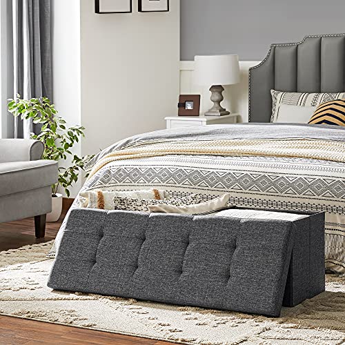 Image of SONGMICS 43.3 Inches Storage Ottoman, Foldable Bench with Flipping Lid
