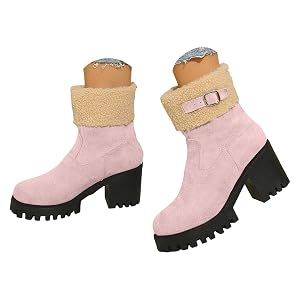 Snow Boots for Women 2025 Chunky Block High Heel Womens Winter Booties Fur Lined Slip on Warm Shoes