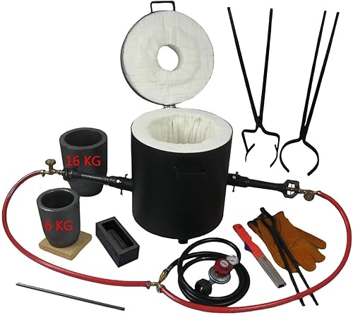 Kit de horno de fundición de propano de 35.3 lbs35 libras, quemadores dobles, con 2 crisoles de grafito y pinzas de crisol para levantar y verter,
