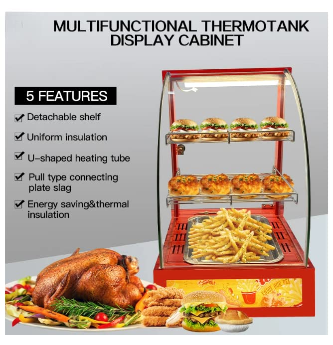 Image of Shoppers Hub PNQ 2 Shelf based Single Food Warmer Showcase Heat Display Insulation Moisture Cabinet for Snacks and Other Food Items for Duty Use in Cafes,Bakeries,(Showcase Size .38x46x60cm,Color.Red)