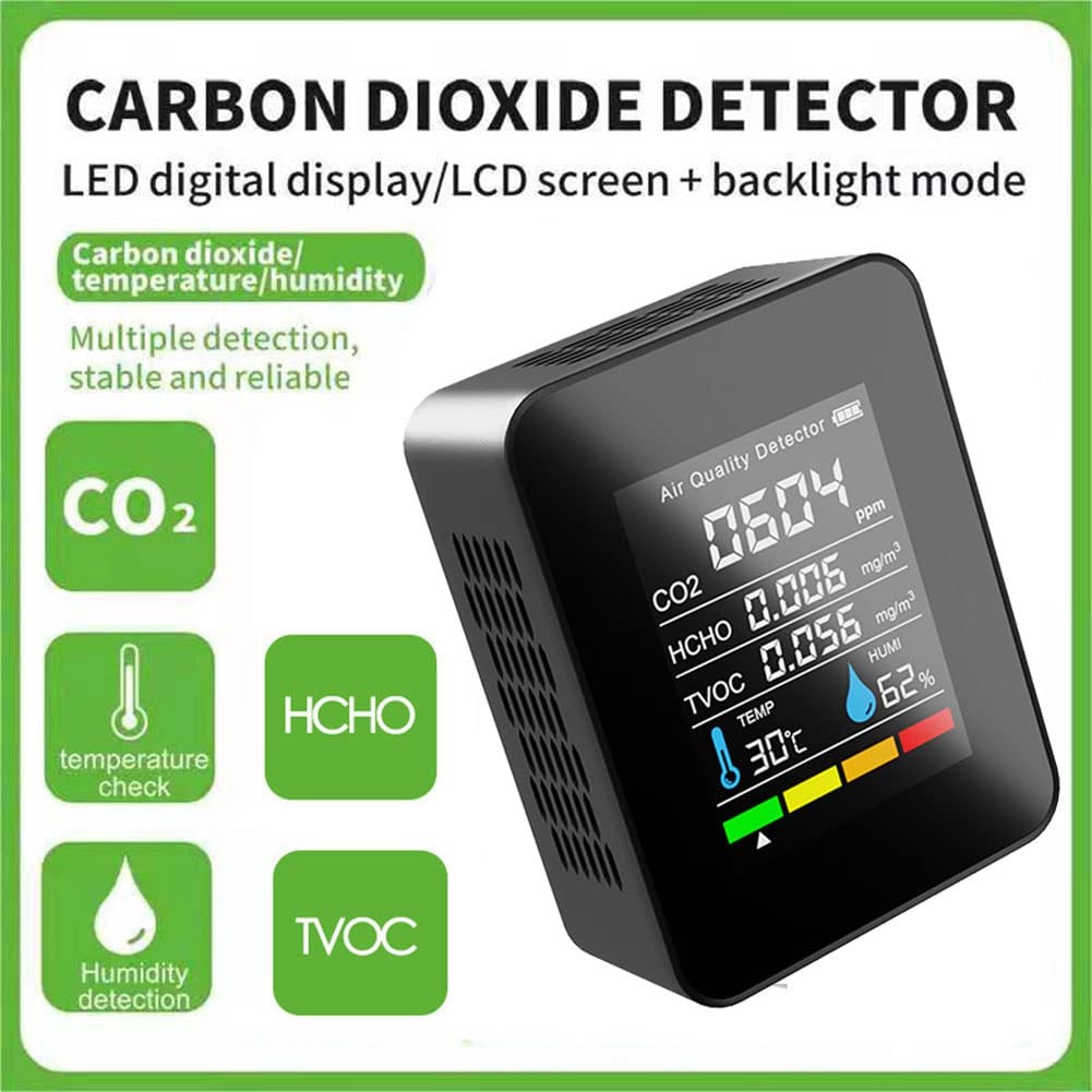 Orton Medidor digital de CO2 5 en 1, medidor de humedad y temperatura, detector de dióxido de carbono, monitor de calidad del aire, analizador TVOC HCHO-B