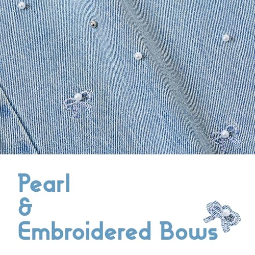 Baggy Jeans for Girls Embroidered Bows Rhinestone Wide Leg Pants Adjustable Waist Pearl Cute Jeans for Girls Preppy Coquette2