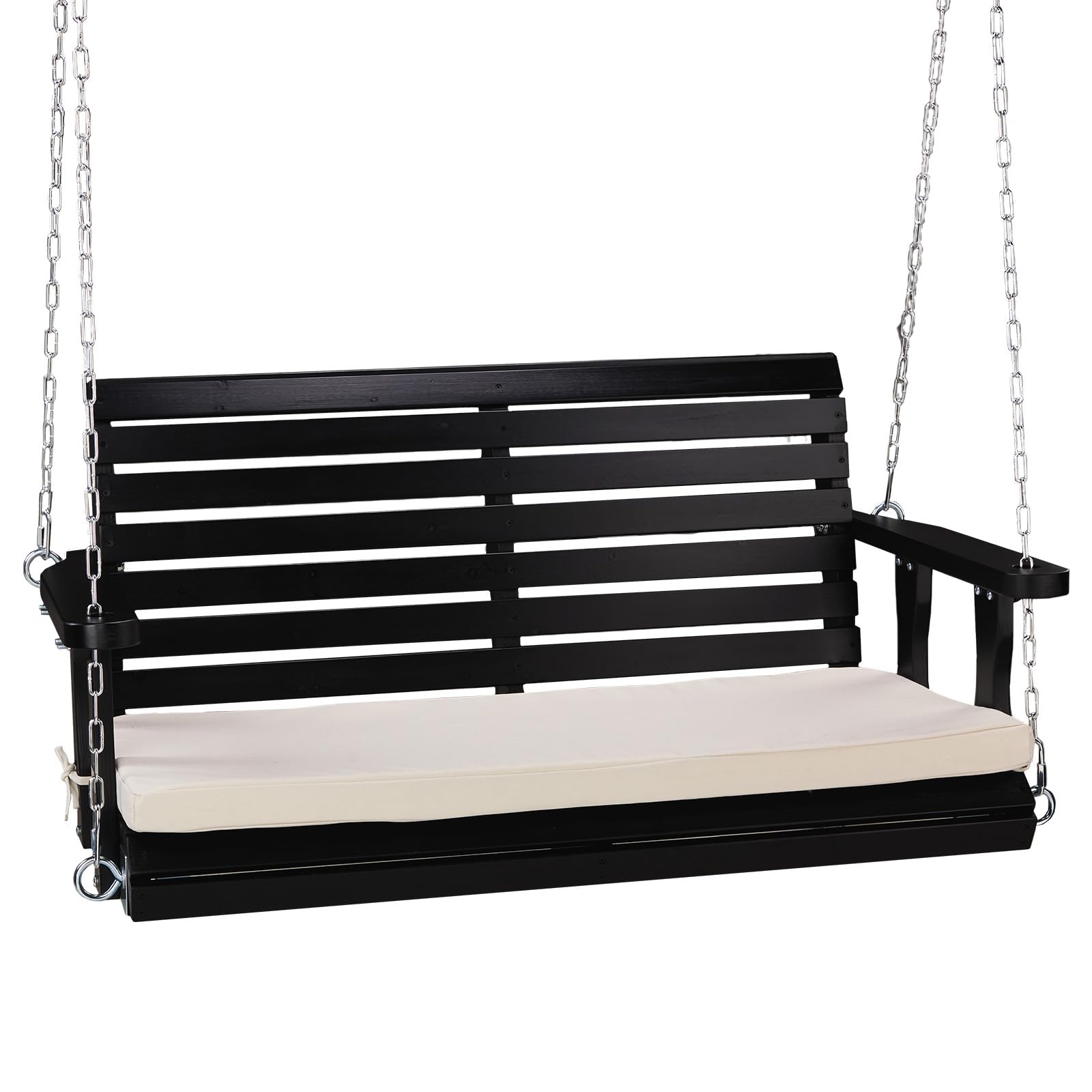 VINGLI 4 FT Heavy Duty Porch Swing with Cushion, 880 LBS Wooden, Black