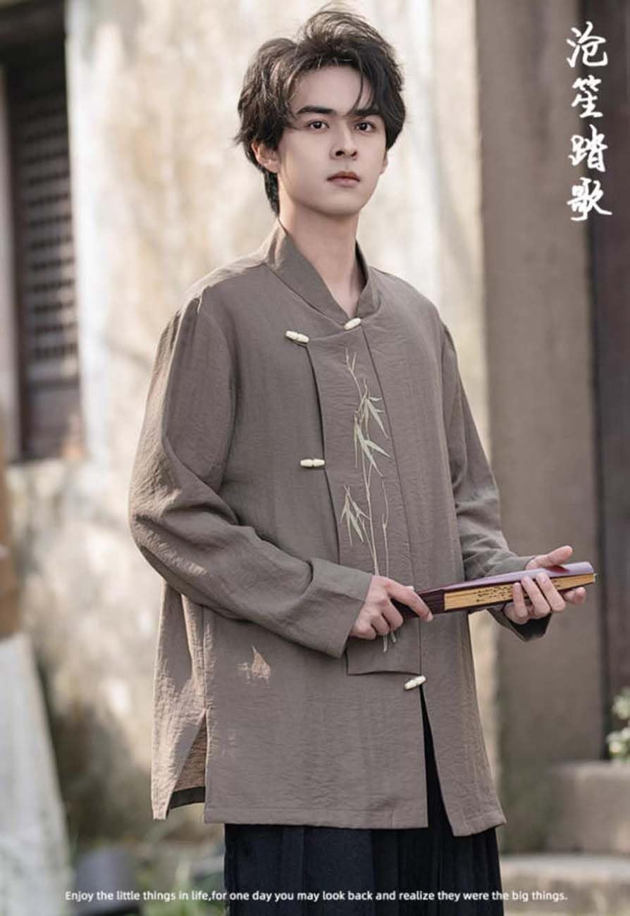 PRINCESS BRIDE Traditioneller Tang-Anzug für Herren, Baumwolle, Leinen, Hanfu, Kung-Fu-Hemd, Uniform, langärmelig, Tai Chi, Trainingsuniform