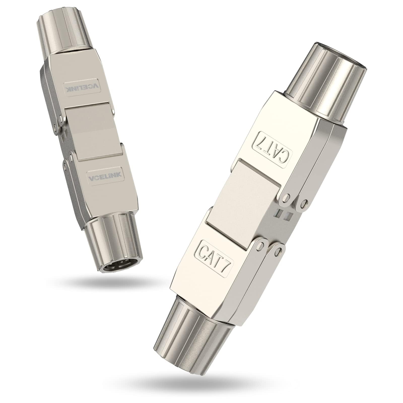 KASTWAVE Cat7 RJ45 Coupler, Tool-Free RJ45 Coupler Shielded, Tool Less Ethernet Cable Extender PoE+, Ethernet LAN Cable Connector for Cat7/Cat6A Network Cables 2 Pack, Silver
