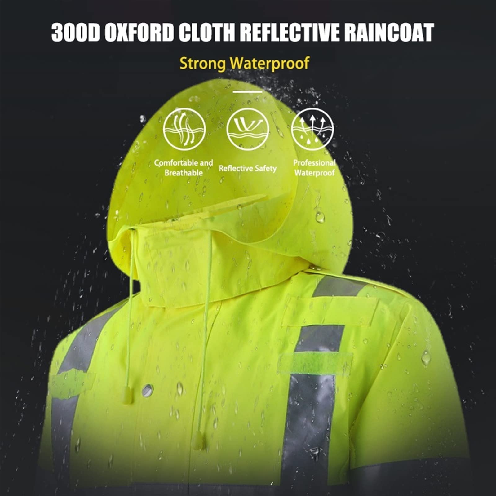 QIULAO Chaqueta Bomber Reflectante De Alta Visibilidad, Chubasquero Impermeable for Hombres Ropa De Trabajo De Seguridad, Calor Acolchado, Forro Y Capucha Extraíbles, Chaqueta De Advertencia Amarilla