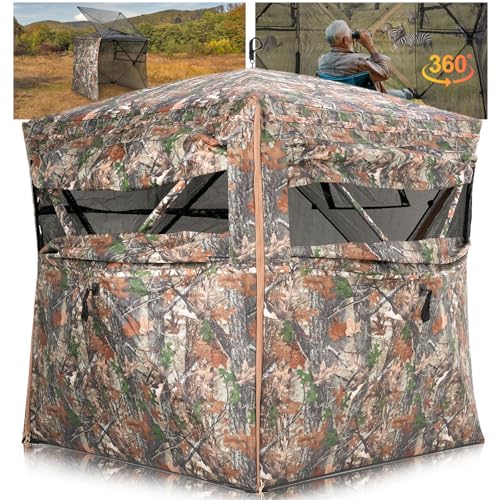 ITEFDTUTNE 360 See-Through Hunting Blind, 2-3 Person, Light Woodland Camouflage, 4 Season, Hunting Tent