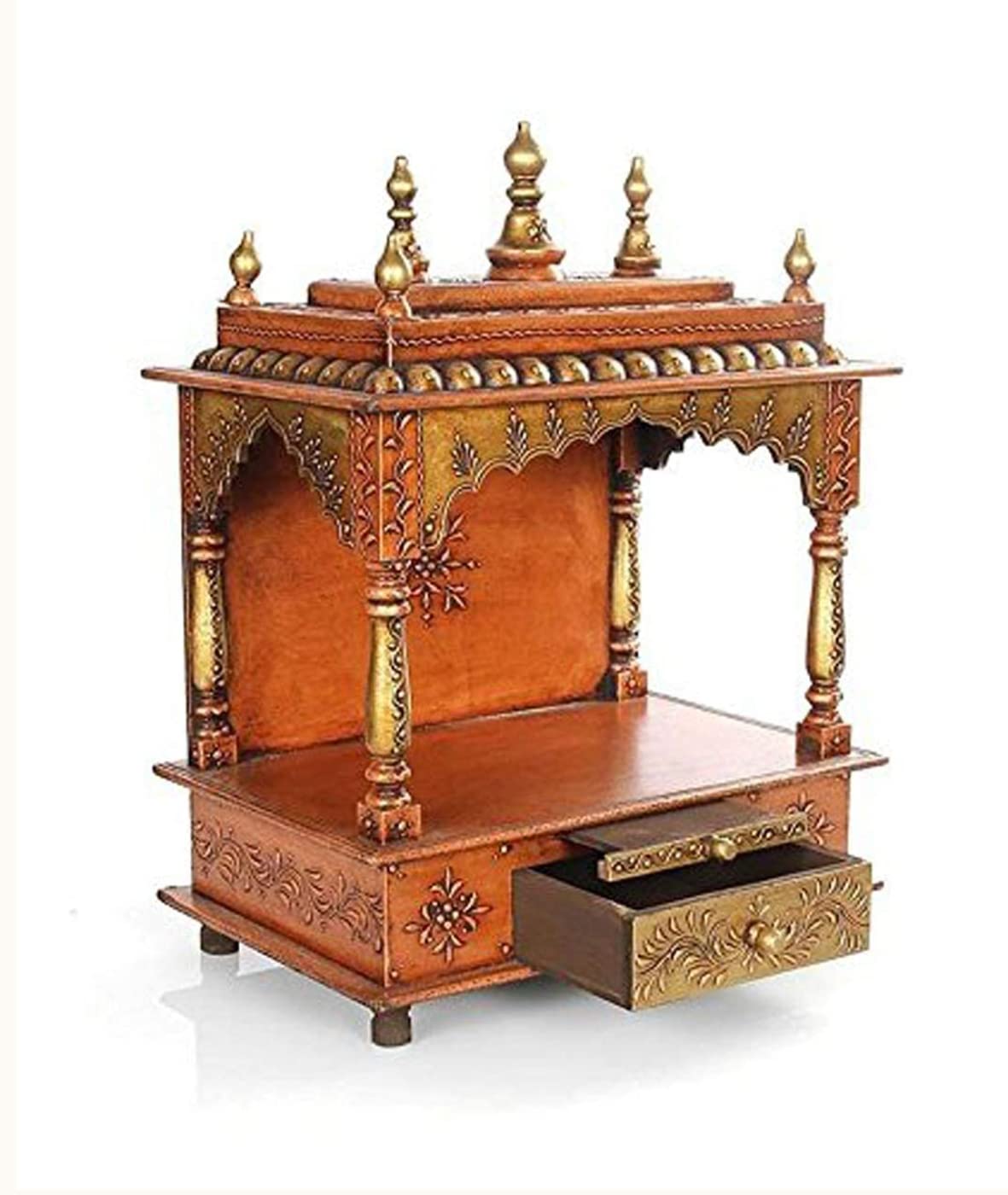 Kamdhenu art and craft Wooden Temple/Home Temple/Pooja Mandir/Pooja Mandap/Temple for Home (Copper) - 11.81X23.62 Inch