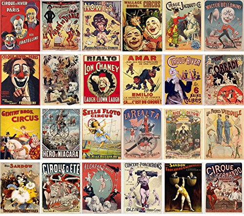 Pixiluv Vintage Postcards 24 Pcs Vintage Circus Clowns And Athletes Vintage Posters #TOP1