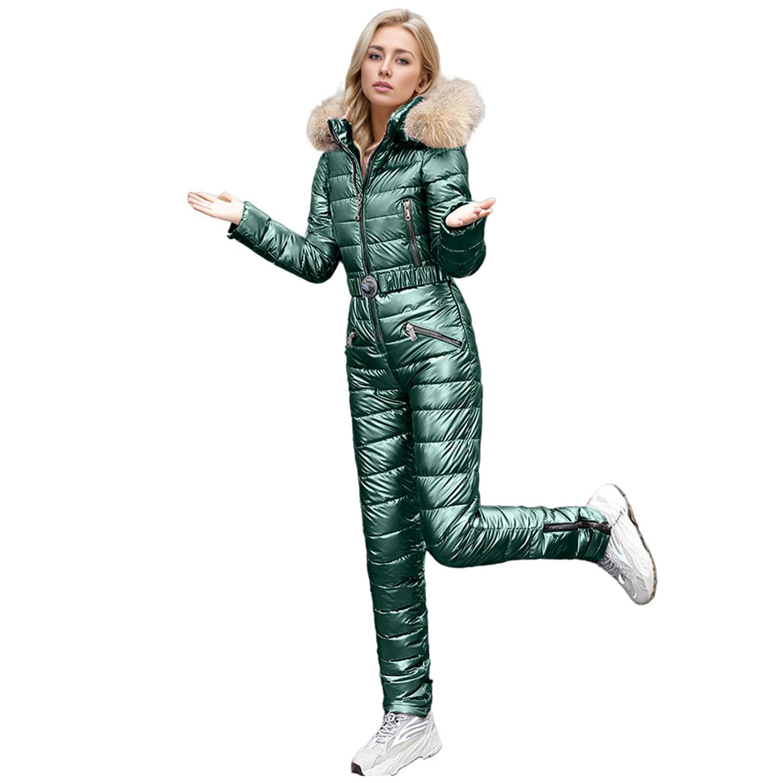 Combinaison de ski pour femme - Imperméable - Chaude - Combinaison de ski une pièce - Vêtement de ski à capuche - Imperméable - Coupe-vent - Hiver - Chaude - Combinaison de ski une pièce