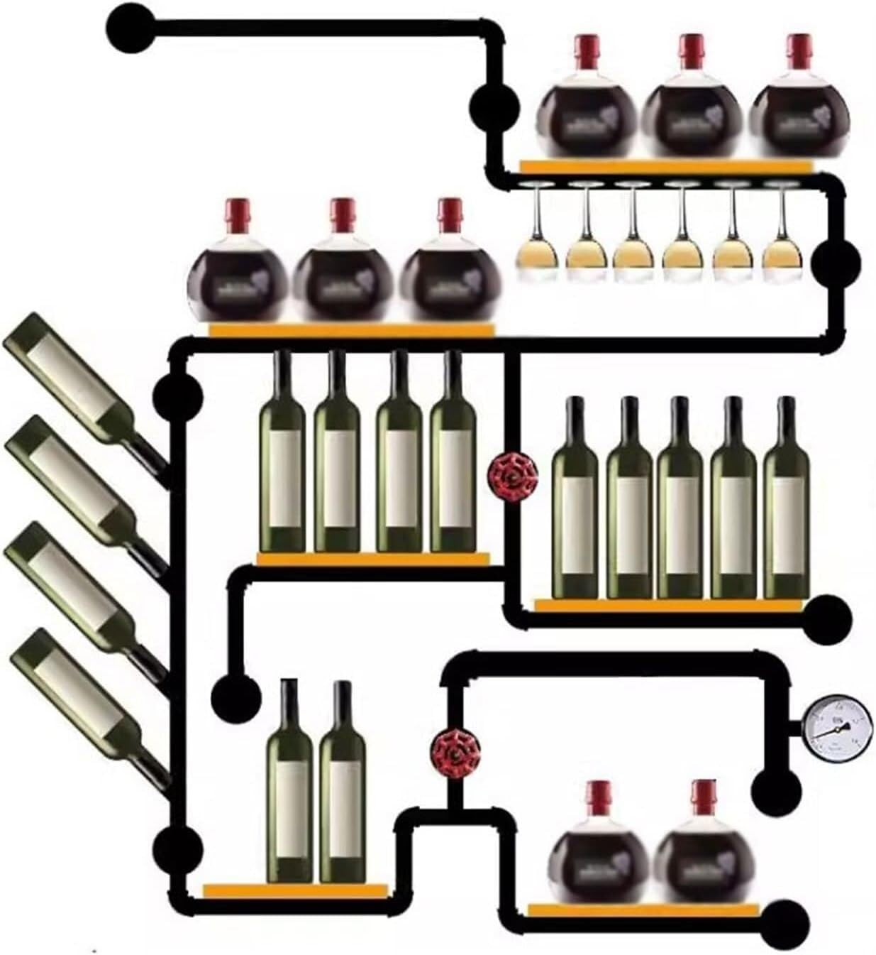 Botelleros para bodegas Estante de Almacenamiento de Botellas de Vino de Estilo Industrial montado en la Pared, Creativo Estante Enfriador de Vino de Hierro Botelleros creativos para Vino
